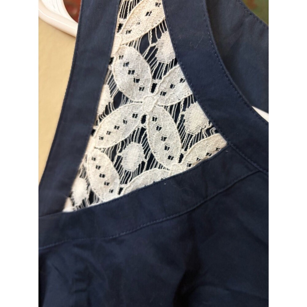 Ann Taylor Navy Midi Sheath Dress with White Lace Insets - Picture 5 of 5